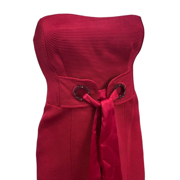 Nanette Lepore Strapless Cocktail Dress Crimson Red Ribbon Tie Waist 2 - Picture 2 of 12